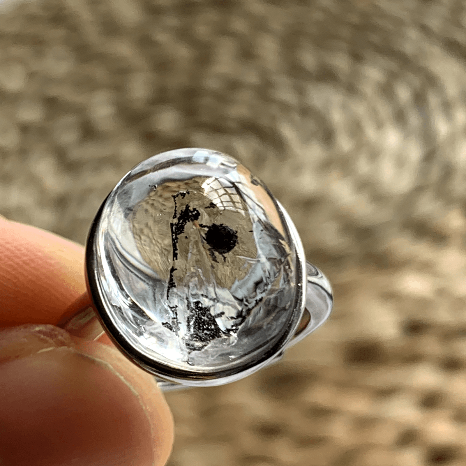 Natural Enhydro Quartz Ring with Moving Sand, Handmade 925 Sterling Silver Crystal Ring, Water Inclusion Gemstone Jewelry