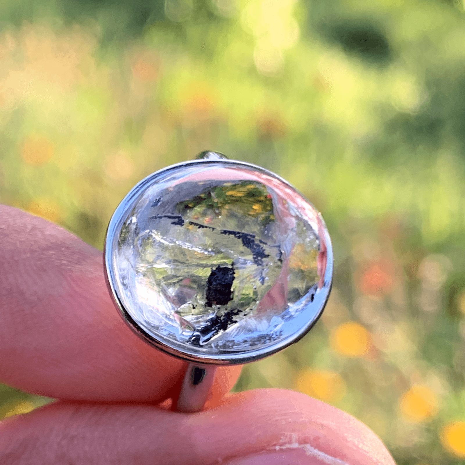 Natural Enhydro Quartz Ring with Moving Sand, Handmade 925 Sterling Silver Crystal Ring, Water Inclusion Gemstone Jewelry