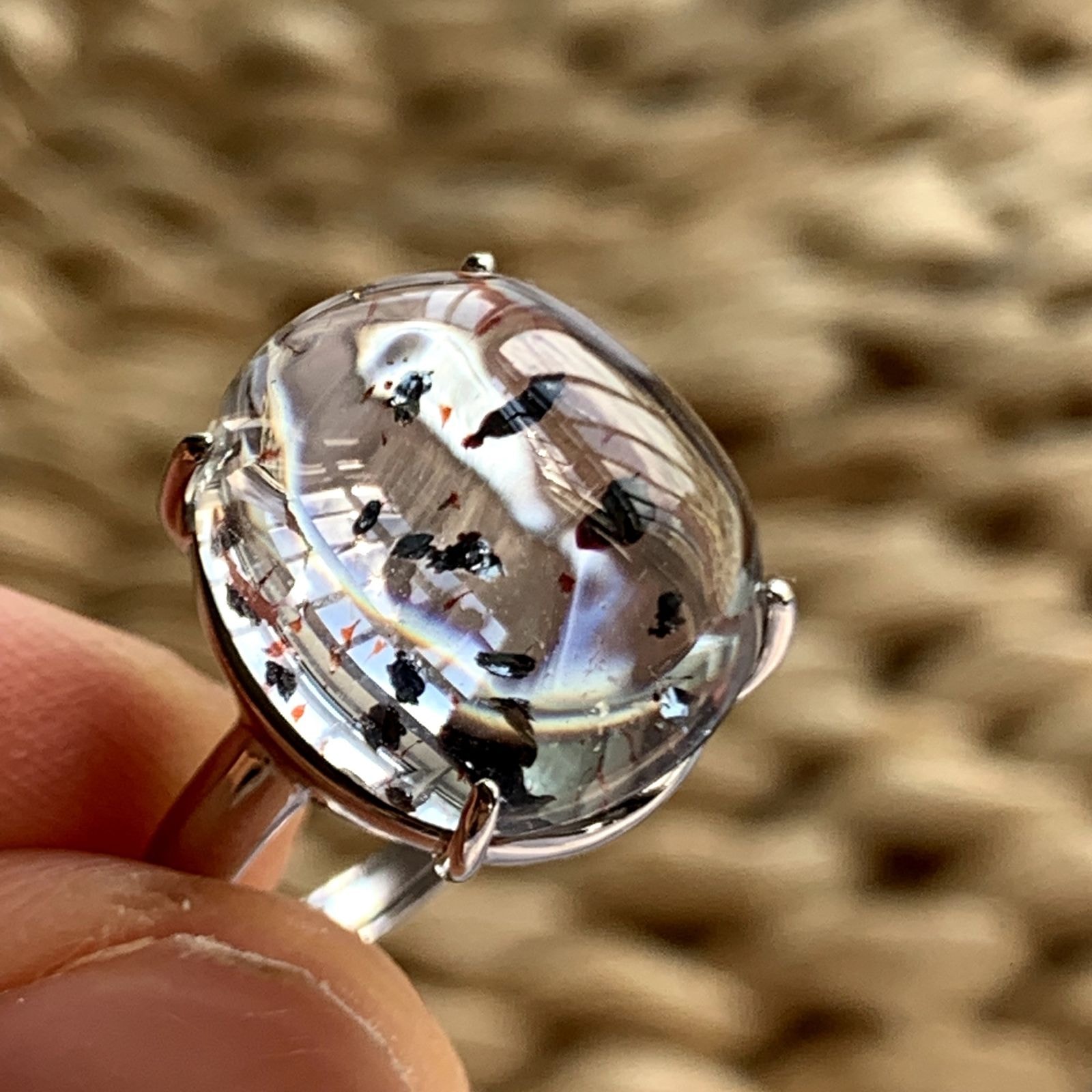 Handcrafted Natural Black Super Seven “Venom” Sterling Silver Ring